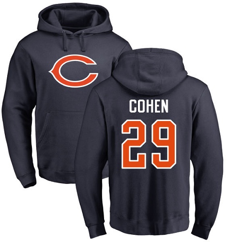 Chicago Bears Men Navy Blue Tarik Cohen Name and Number Logo NFL Football 29 Pullover Hoodie Sweatshirts